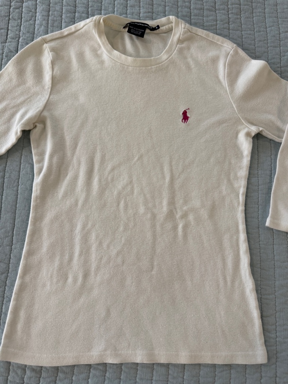 Polo by Ralph Lauren white Long Sleeve Crewneck with Pink Pony Logo